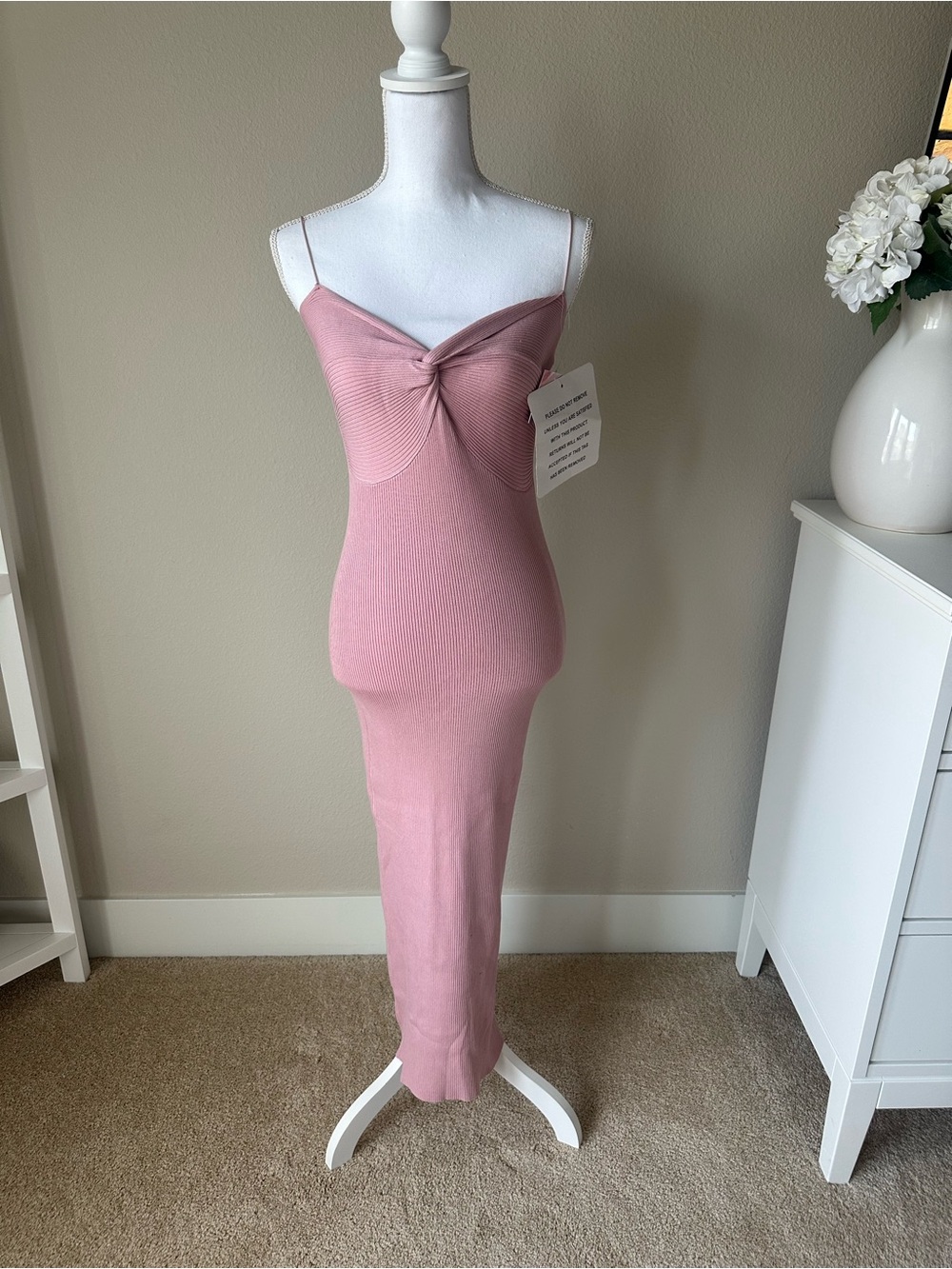 Chicwish Dusty Pink Twist-Front Ribbed Slip Dress